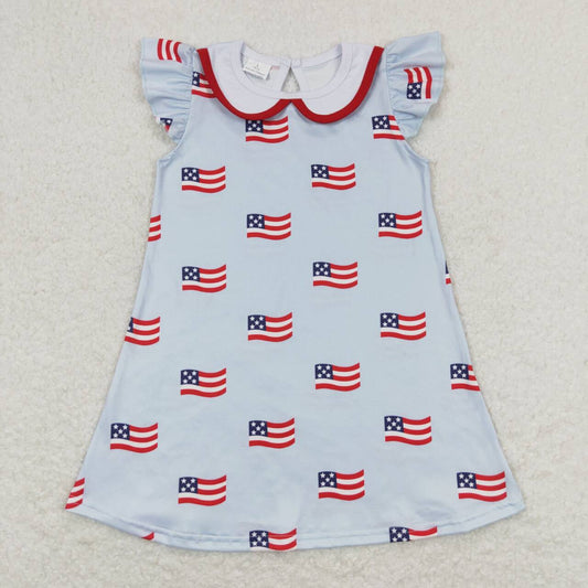 GSD0871 July 4th flag flutter sleeve girls dress