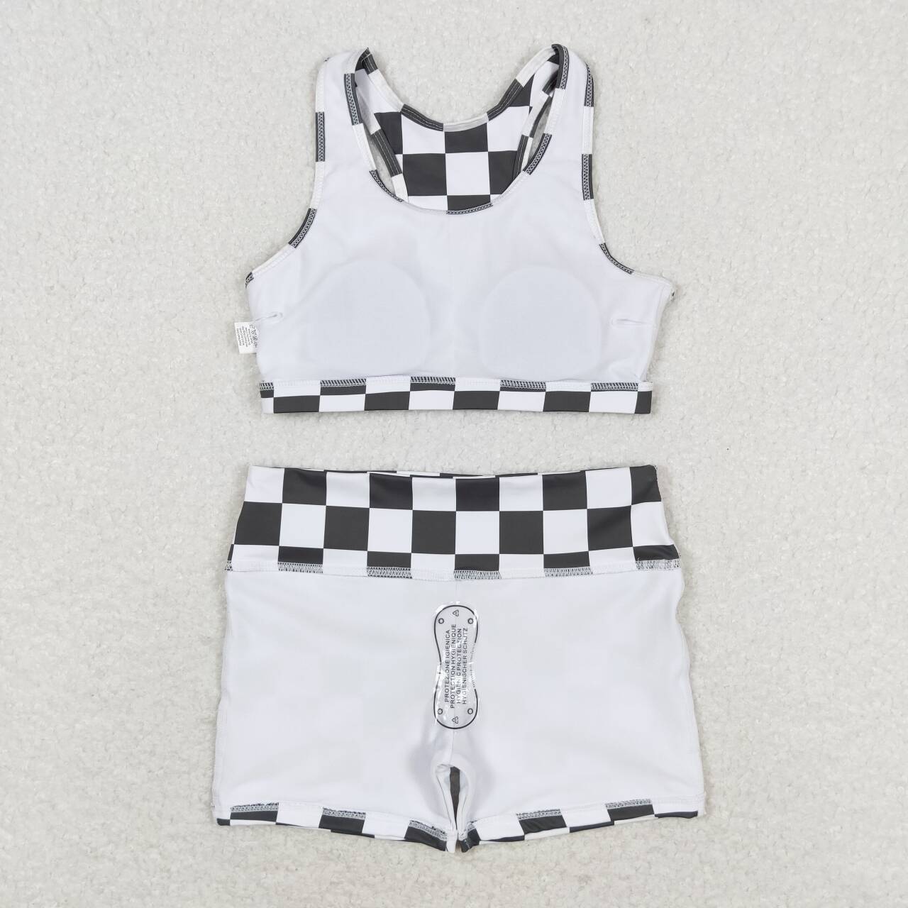 GSSO0906 black checkered racer crop tanks shorts girls set