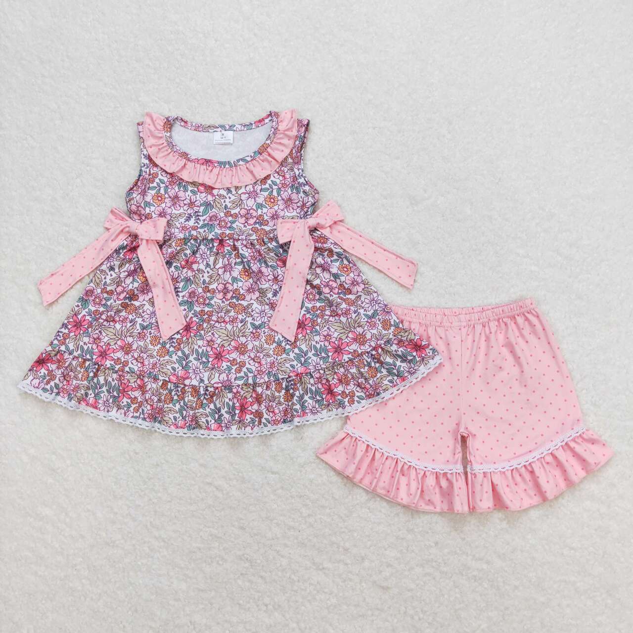 GSSO0789 Colorful flowers sleeveless pink shorts girls set
