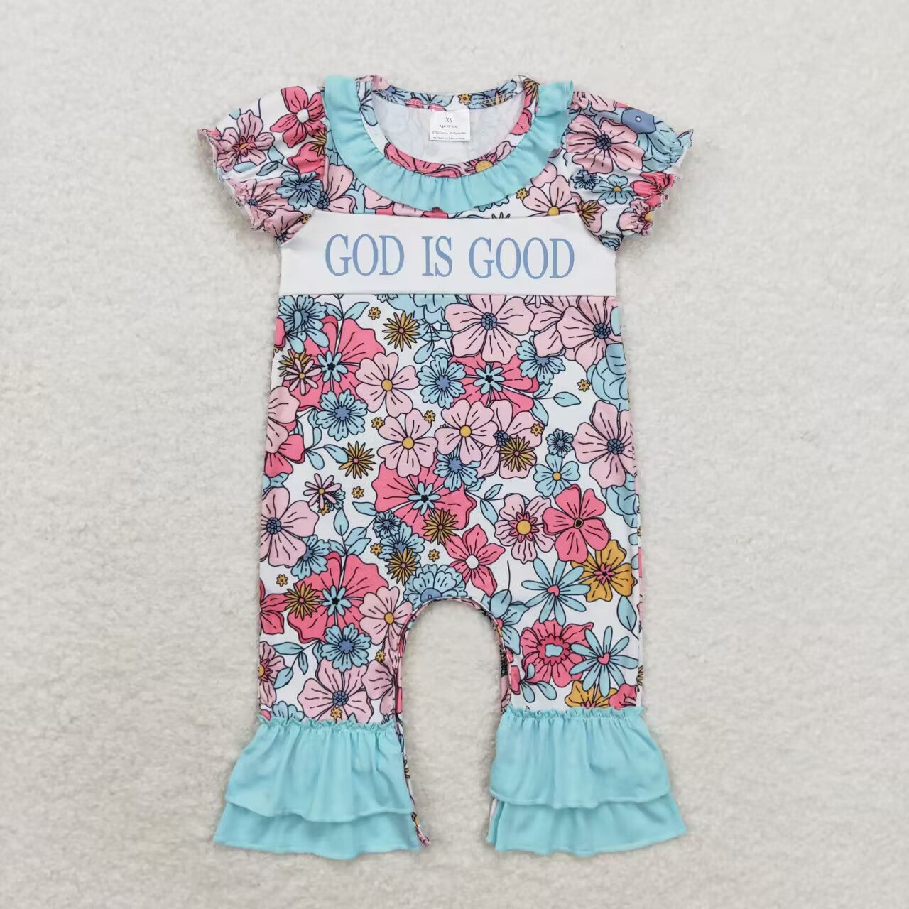 SR1938 God is good colorful flowers short sleeve girls romper