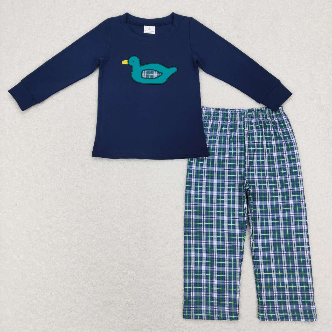 BLP0440 Mallard navy long sleeve green navy checkered pants boys set