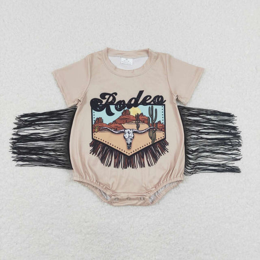 USA SHOP SR0464 Western Rodeo cow tassels short sleeve kids romper