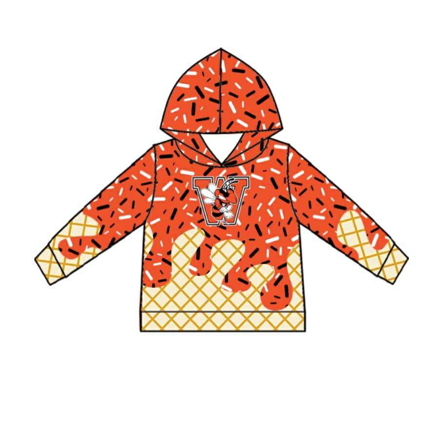 custom moq 3 football team ice orange long sleeve hoodie boys top