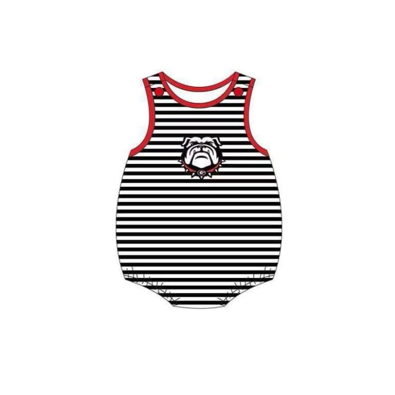 custom S dog football black striped sleeveless boys romper