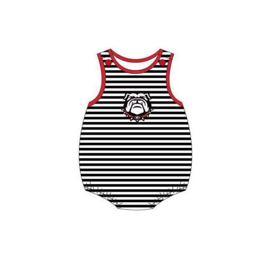 custom S dog football black striped sleeveless boys romper