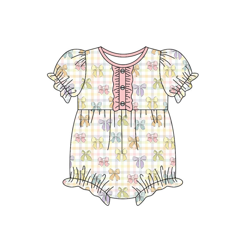 custom moq 5 colorful bows short sleeve girls romper
