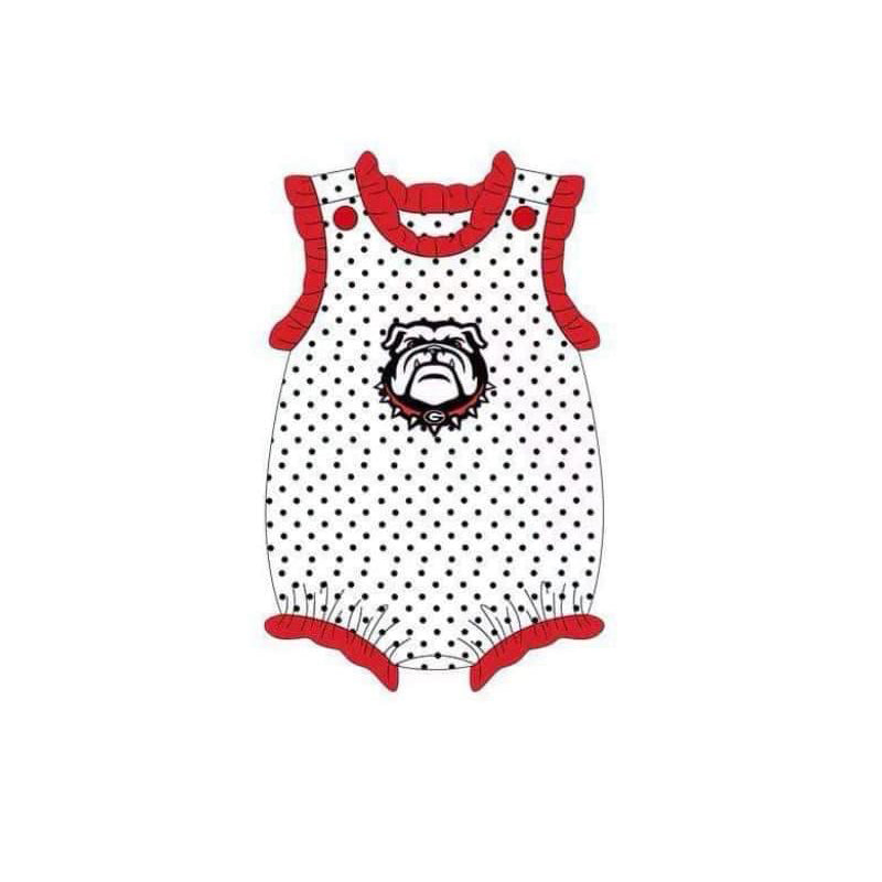 custom S dog football red dot sleeveless girls romper