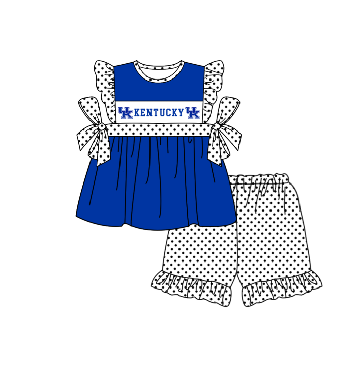 Custom Moq 3 Football Team Kentucky Blue Flutter Sleeve Shorts Girls Set