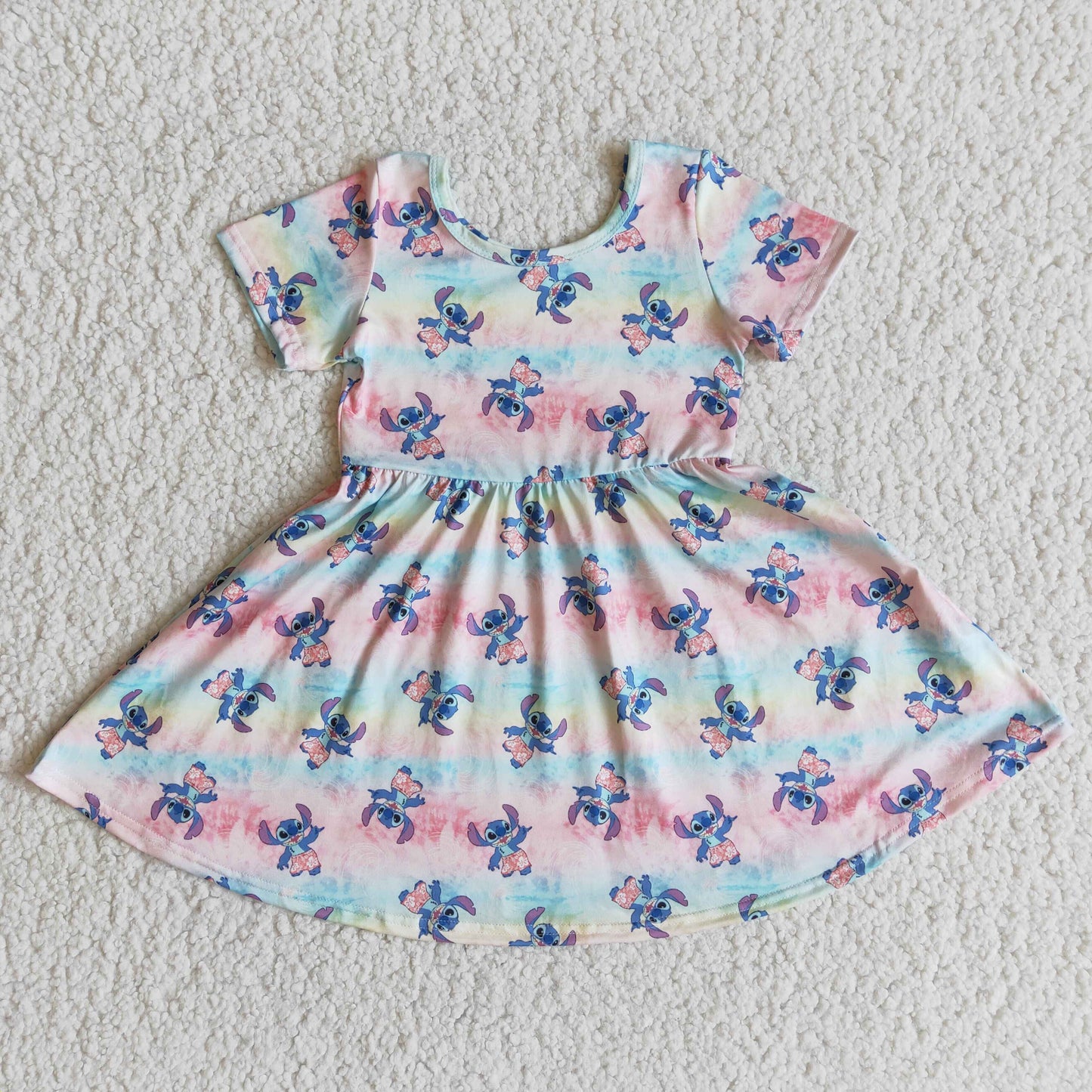 E8-17 Cartoon Print Cute Short Sleeve Kids Dress