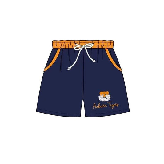 custom S football navy blue tiger pockets boys swimming trunk