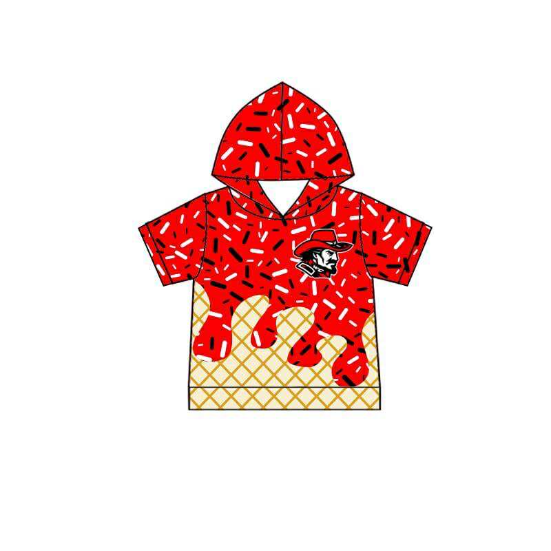 custom moq 3 football team ice red short sleeve hoodie boys top