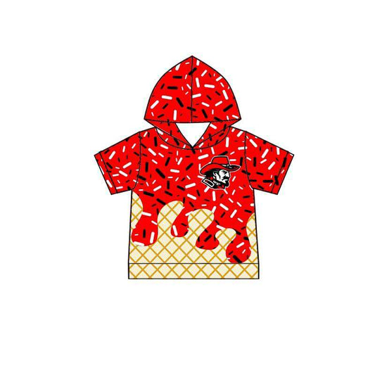 custom moq 3 football team ice red short sleeve hoodie boys top