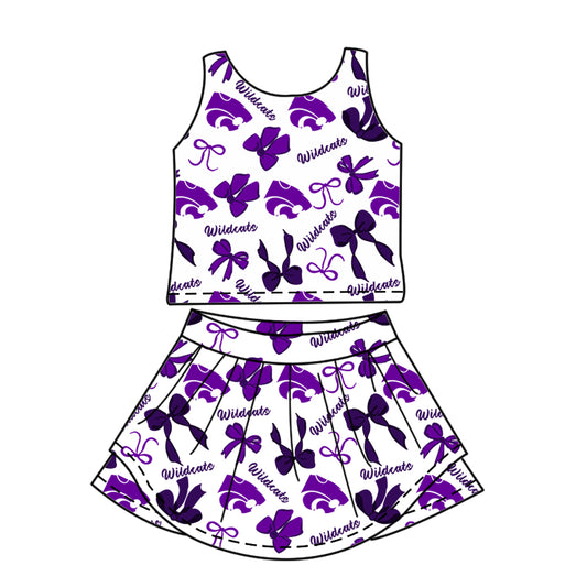 Custom Moq 3 Wildcats Bows Yoga Sleeveless Skorts Girls Set