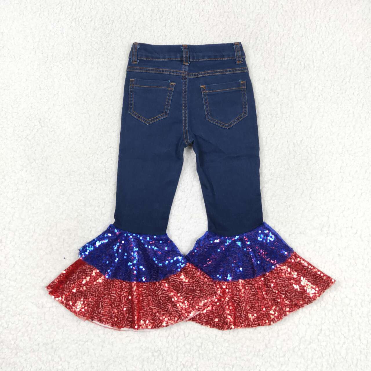 P0430 July 4th red blue sequin denim pants girls jeans