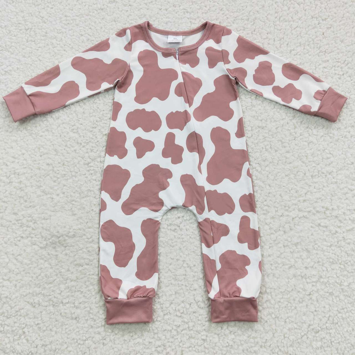 LR0333 Pink Cow Print Long Sleeves Kids Romper