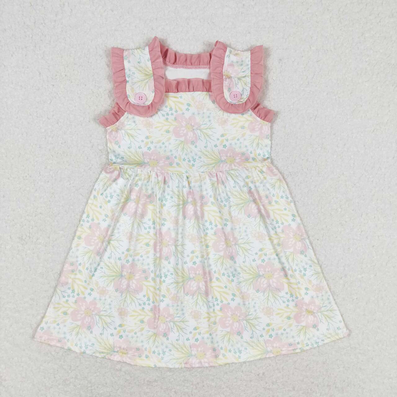 GSD1119 pink flowers yellow leaf girls dress