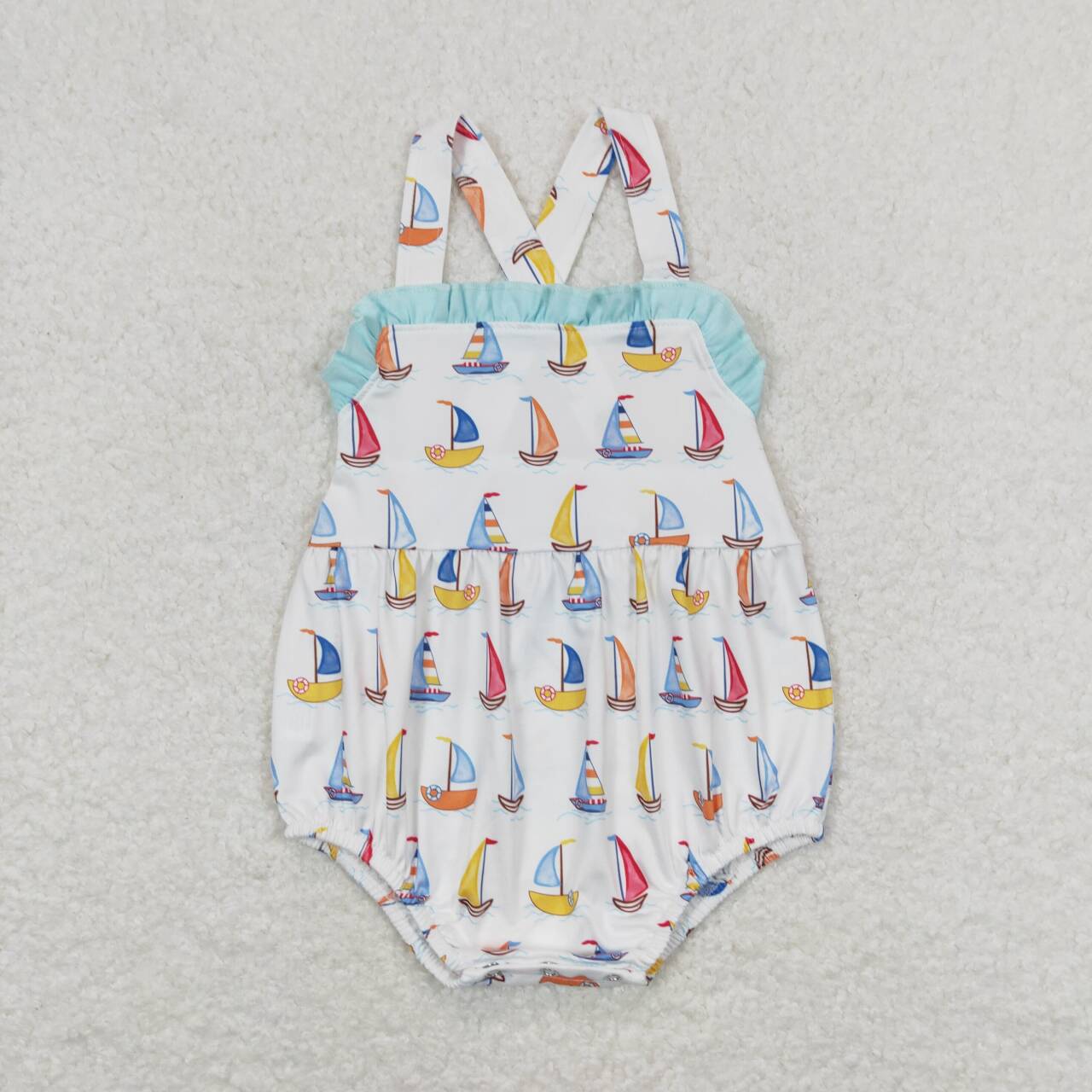 SR1060 colorful sailboat sleeveless girls romper