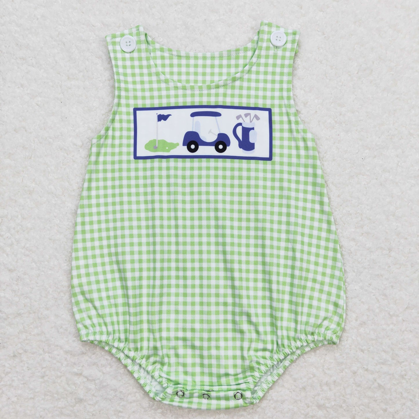 SR1227 Golf green checkered sleeveless boys romper