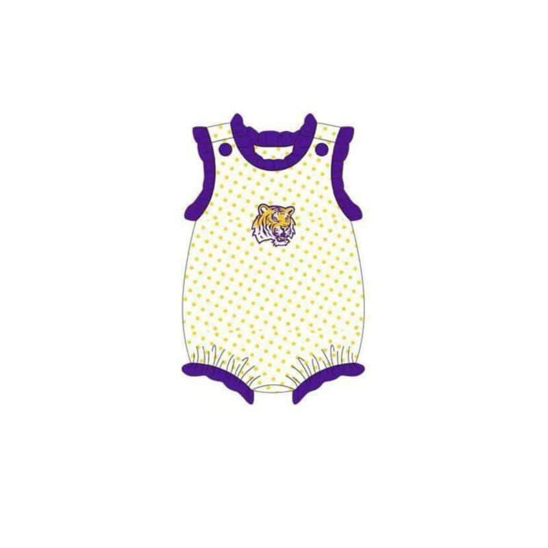 custom S tiger football yellow dot sleeveless girls romper