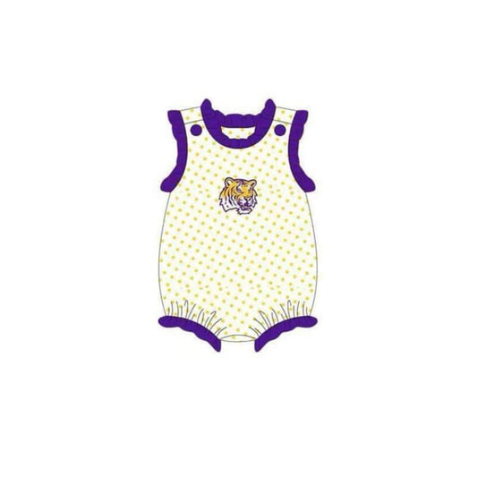 custom S tiger football yellow dot sleeveless girls romper