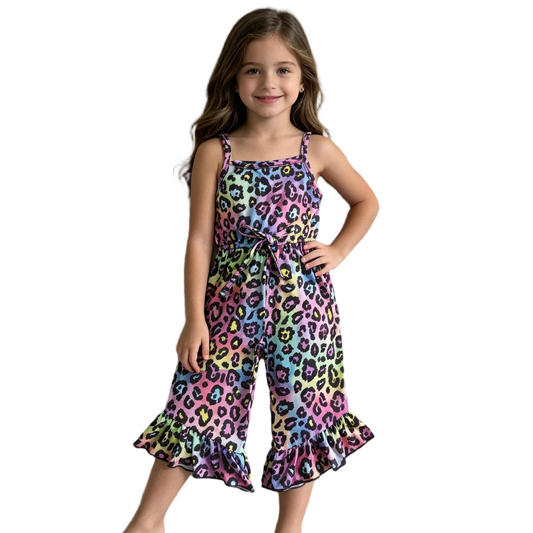 A7-3 Purple Tie Dye Leopard Print Summer Girls Jumpsuits