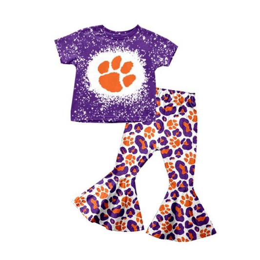 custom S 9.16 Purple short sleeve purple leopard pants girls set