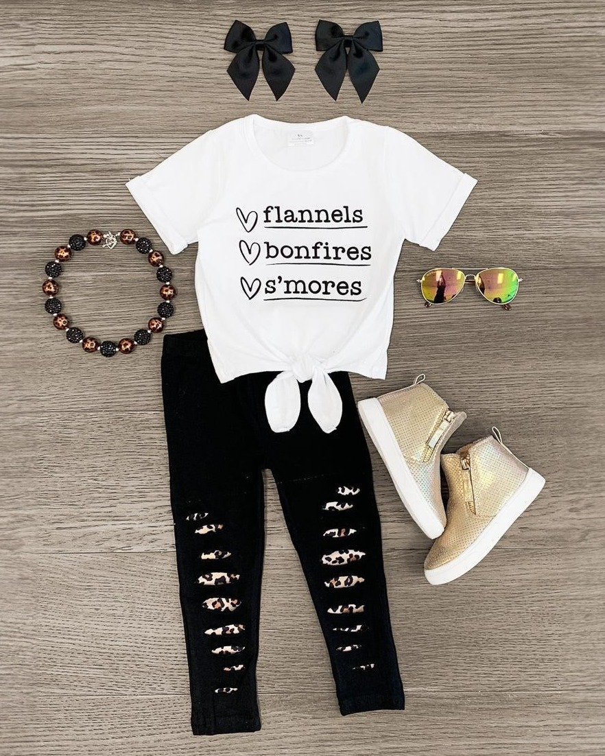 preorder GSPO1743 flannels heart short sleeve black hole pants girls set