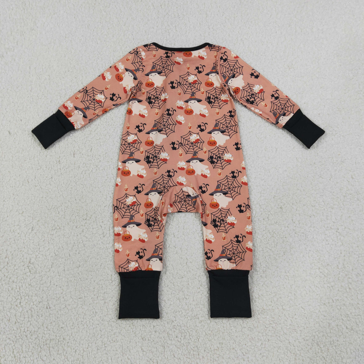 LR3250 Halloween Spooky Pumpkin Zipper Long Sleeve Boys Romper