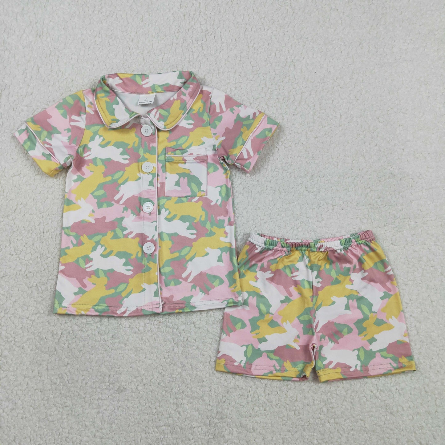 GSSO2972 Easter Bunny Rabbit Camo Short Sleeve Shorts Girls Pajamas