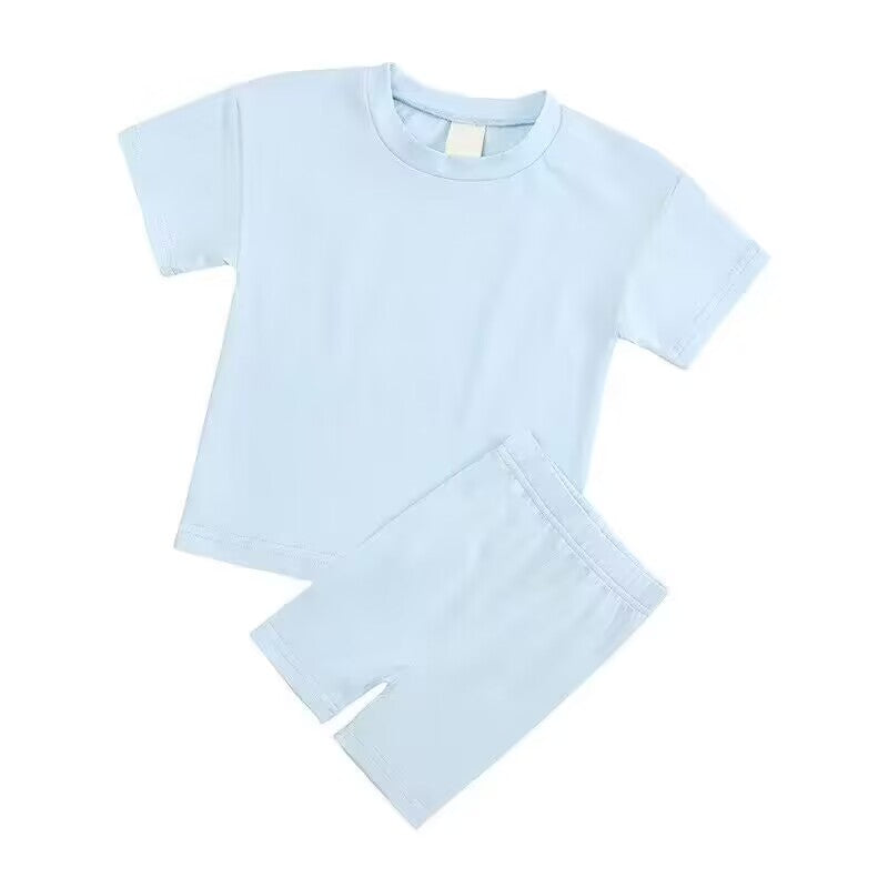 custom S light blue short sleeve shorts kids pajamas