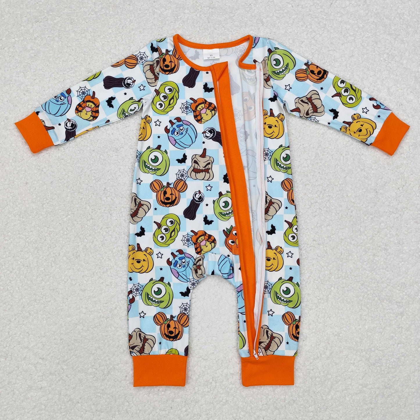 LR1650 cartoon animals toy pumpkin blue checkered long sleeve boys pajamas