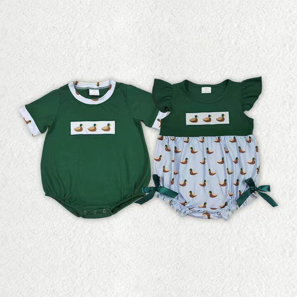 Embroidery Hunting Mallard Duck Romper RTS Sibling Clothes