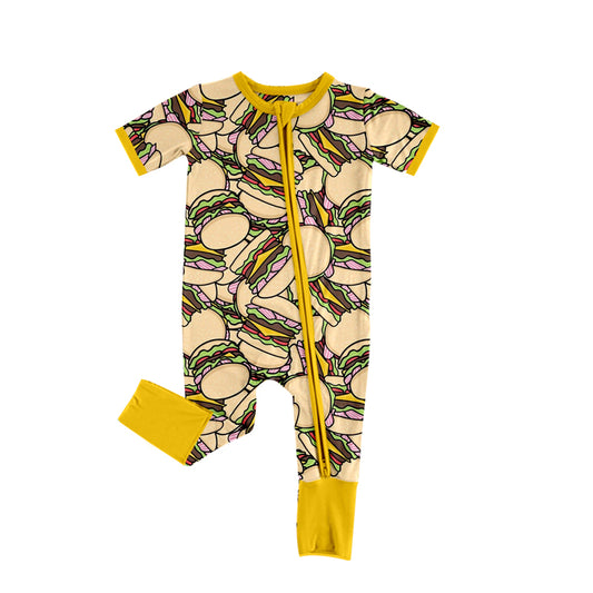 preorder SR0954 Hamburger Yellow Zipper Short Sleeve Kids Romper