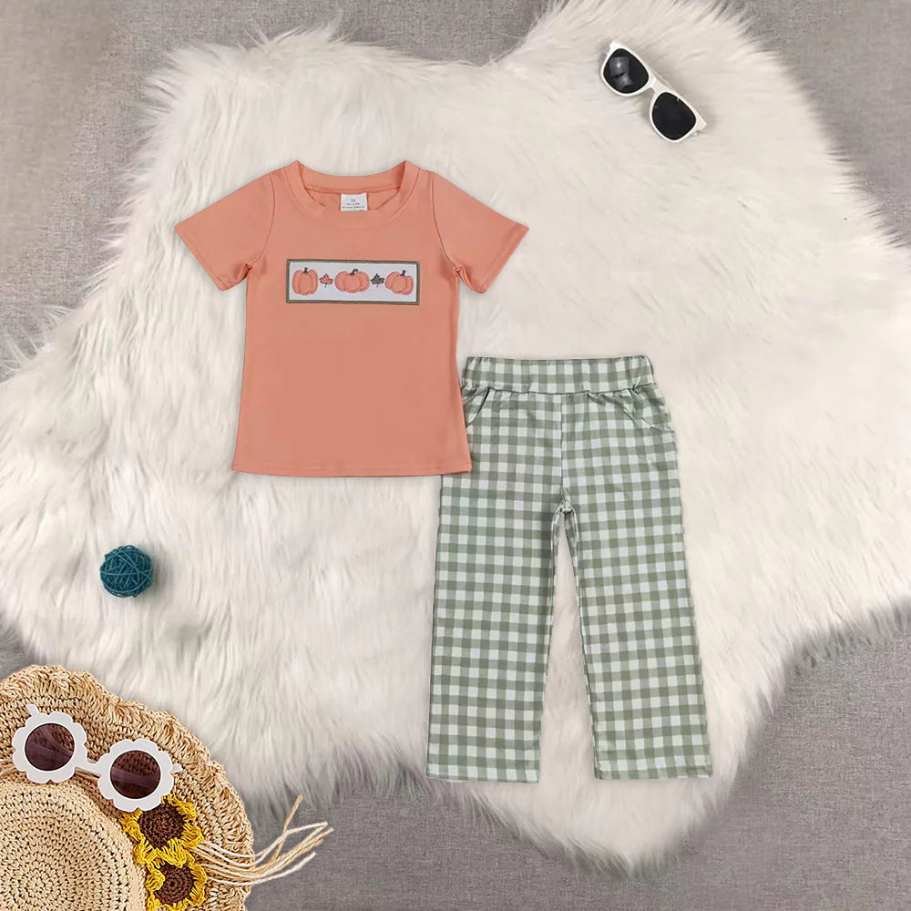 embroidery pumpkin/farm boys set RTS sibling clothes