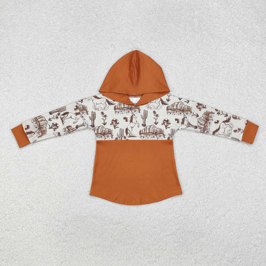 BT0750 Western horse cactus brown long sleeve boys hoodie top