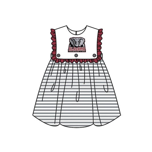 custom moq 3 football team  ALABAMA elephant grey striped girls dress