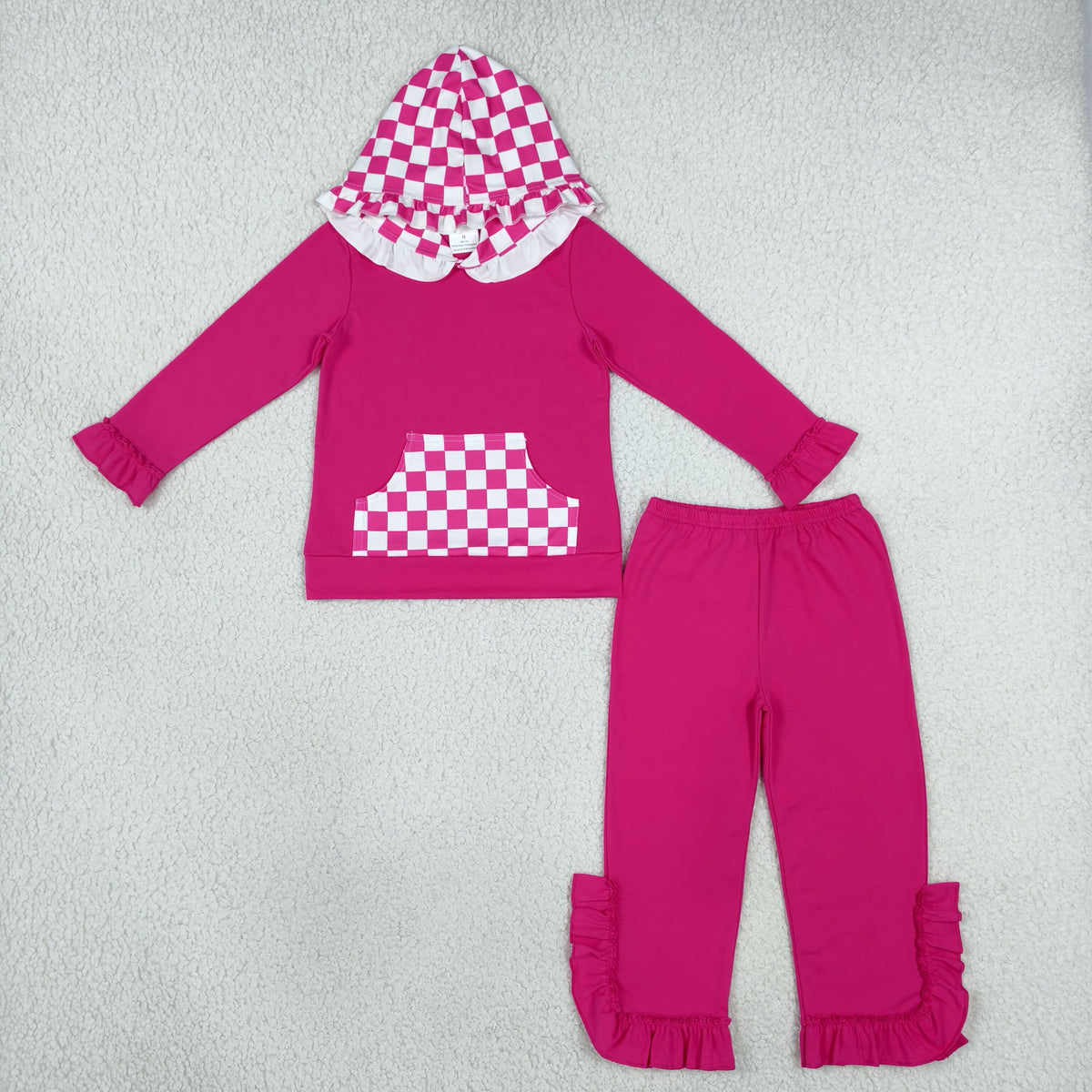GLP3709 Hot Pink Pocket Hoodie Long Sleeve Pants Girls Set GT1851+P1161