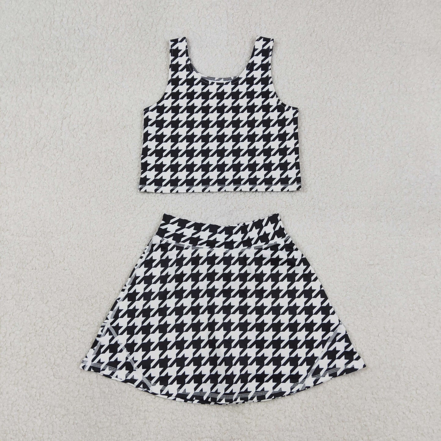 GSD2858 yoga black houndstooth sleeveless skorts skirt girls set