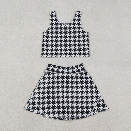 GSD2858 yoga black houndstooth sleeveless skorts skirt girls set