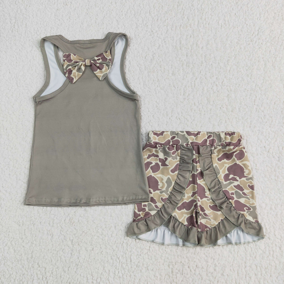 GSSO1629 hunting camo duck camo bow green sleeveless ruffles short girls set