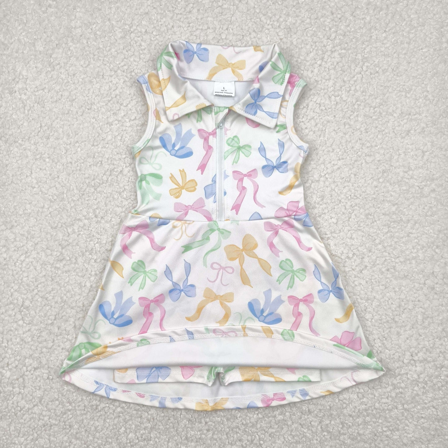 GSD2141 yoga colorful bows sleeveless zipper girls dress with shorts