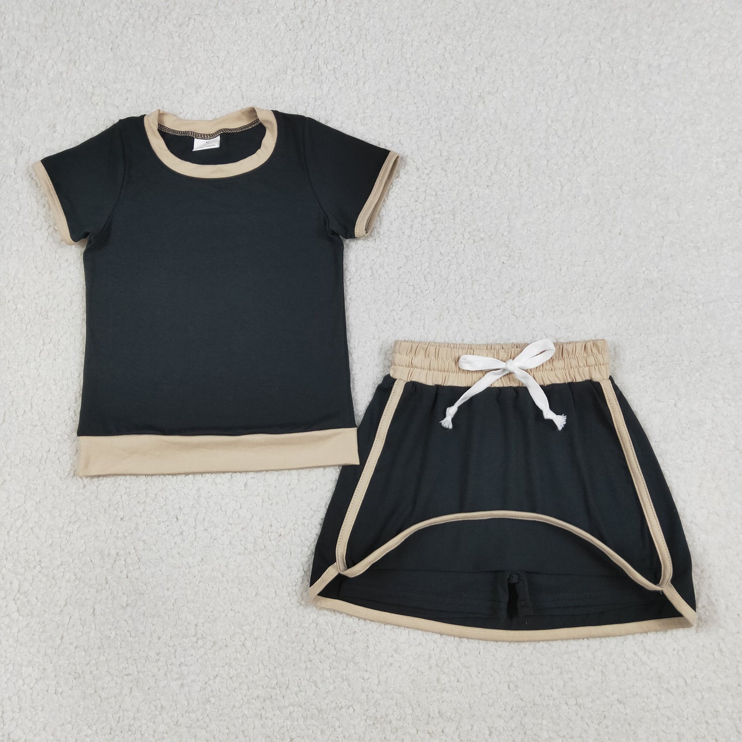 GSD3923 Cotton Black Short Sleeve Skorts Girls Set