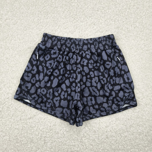 SS0467 yoga dark grey leopard girls shorts