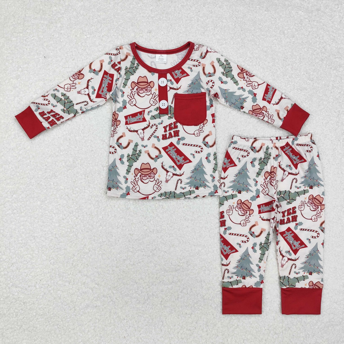 bamboo BLP0620 Christmas howdy Santa tree red long sleeve pants boys pajamas