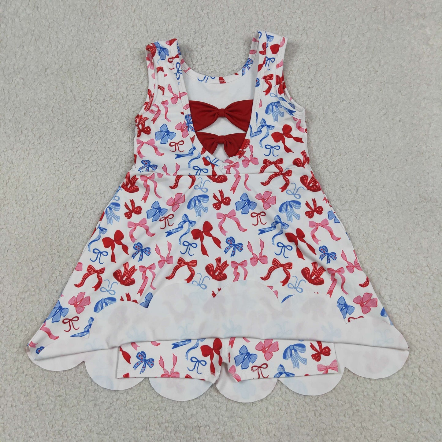 GSD3809 Yoga July 4th Red Blue Bows Sleeveless Skorts Girls Dress