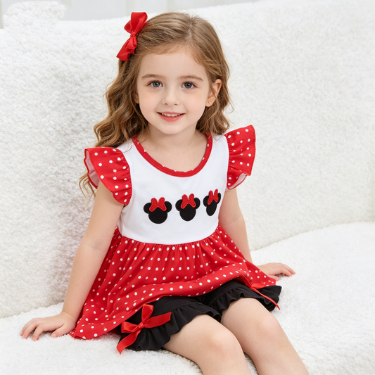 GSSO0130 Red Dots Cartoon Embroidery Girls Set