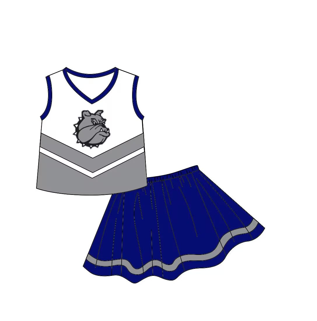 custom style BULLDOGS sleeveless blue short skirts girls set