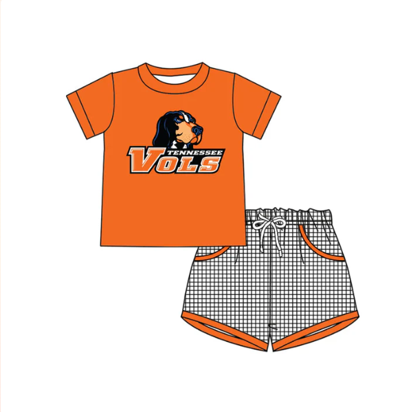 custom S Vols dog orange short sleeve black checkered shorts boys set