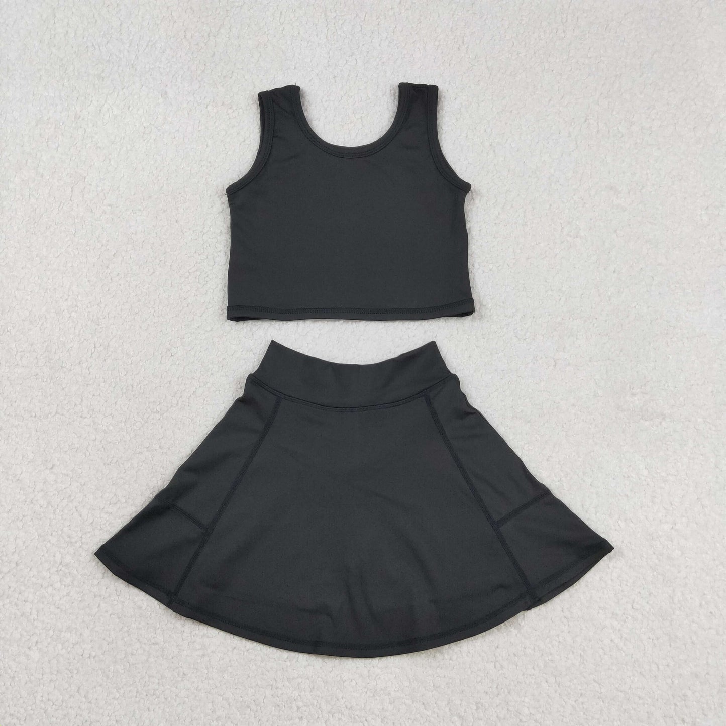GSD1982 yoga black vest skirt with shorts girls set