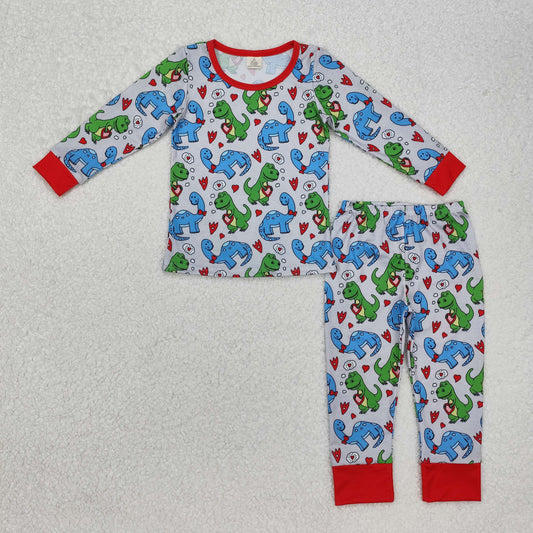 bamboo BLP0431 Valentine's Day dinosaur heart long sleeve pants kids pajamas